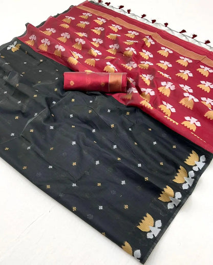 Black Tussar Silk Zari Weaving Work Saree
