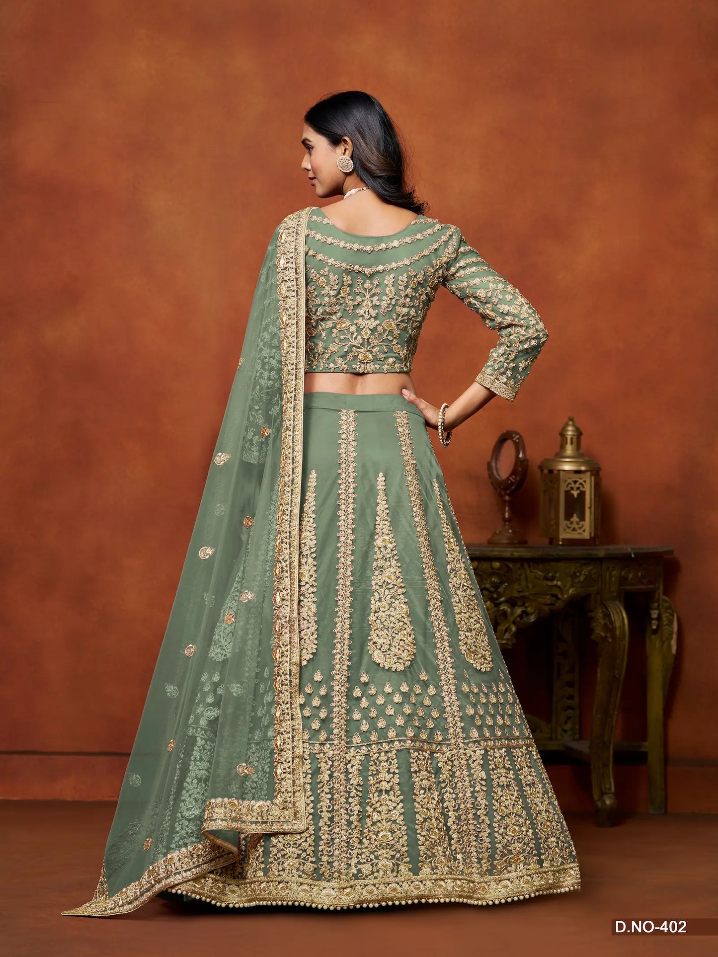 Pista Green Net Lehenga Choli With Thread & Sequence Embroidery Work