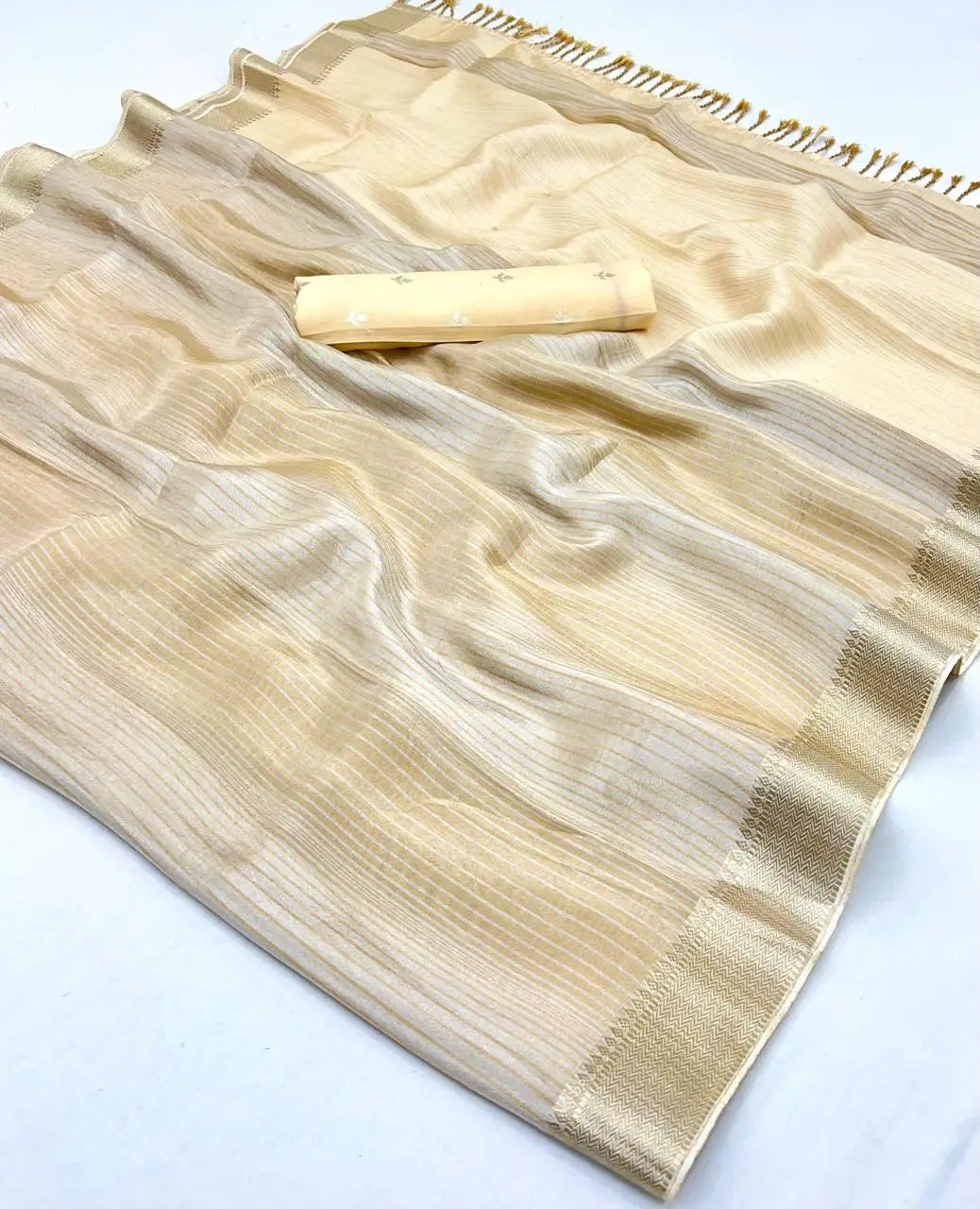 Beige Viscose Tissue Zari Weaving Work Saree