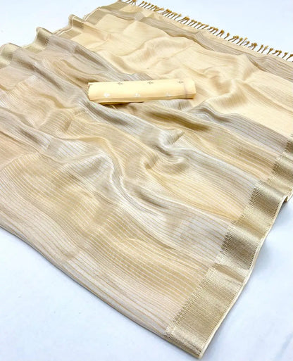 Beige Viscose Tissue Zari Weaving Work Saree