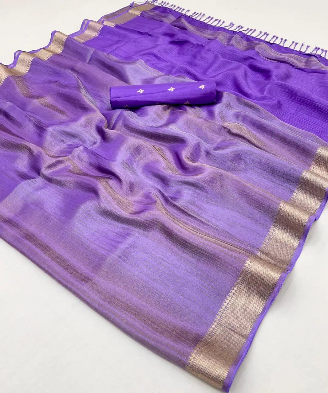 Lavender Viscose Tissue Zari Weaving Work Saree