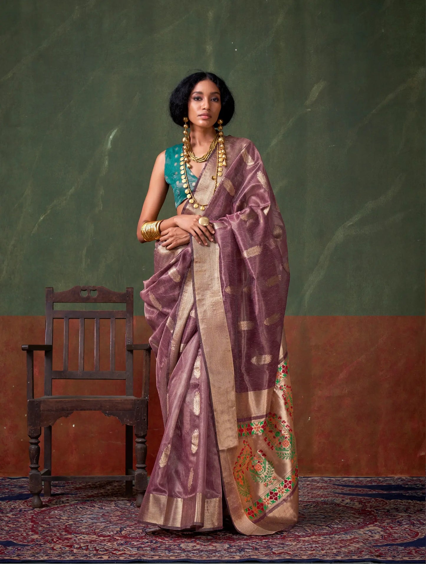 Rosy Brown Paithani Tissue Handloom Weaving Silk Saree