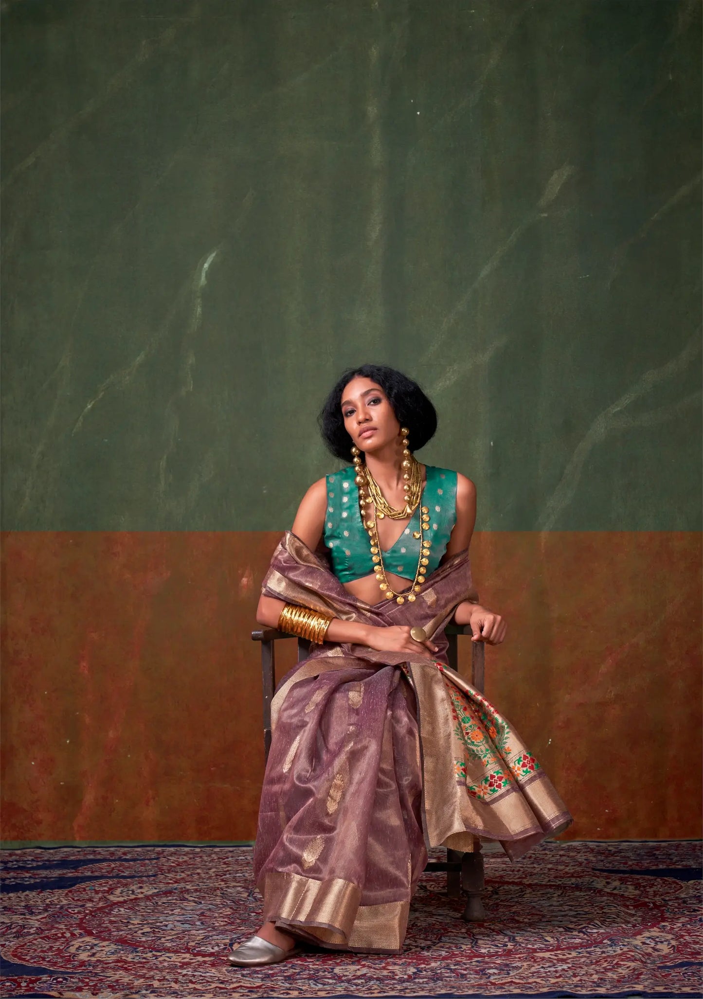 Rosy Brown Paithani Tissue Handloom Weaving Silk Saree