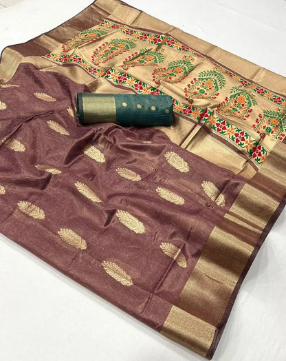 Rosy Brown Paithani Tissue Handloom Weaving Silk Saree