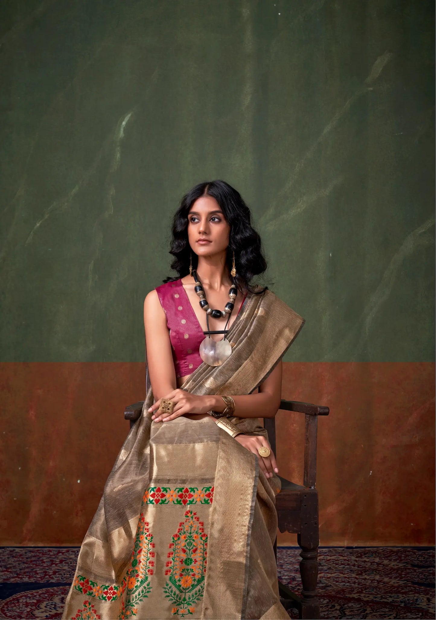 Light Brown Paithani Tissue Handloom Weaving Silk Saree