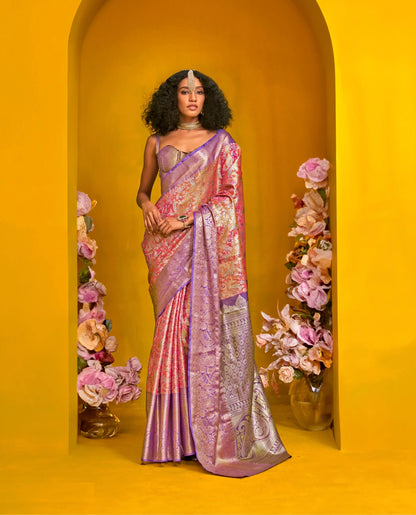 Red-Purple Handloom Silk Saree With Zari Weaving Work