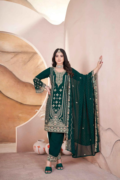 Green Georgette Salwar Suit With Embroidery And Siroski Work