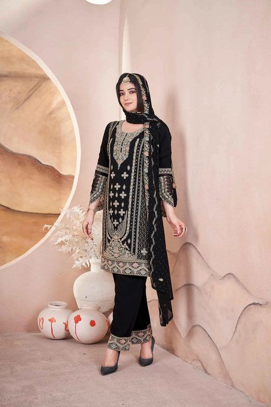 Black Georgette Salwar Suit With Embroidery And Siroski Work