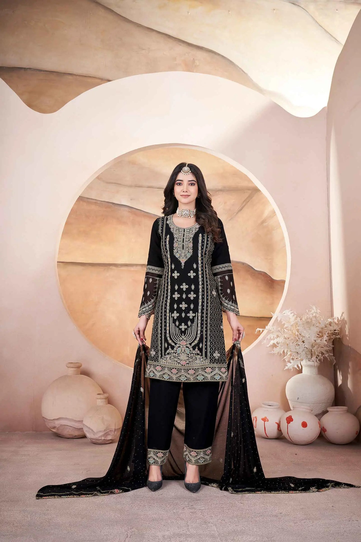 Black Georgette Salwar Suit With Embroidery And Siroski Work