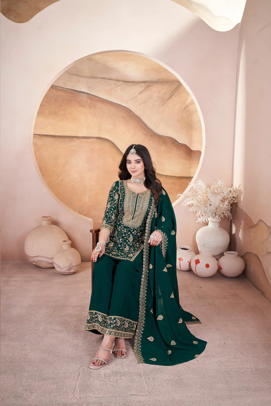Dark Green Georgette Embroidery Sequins Salwar Suit