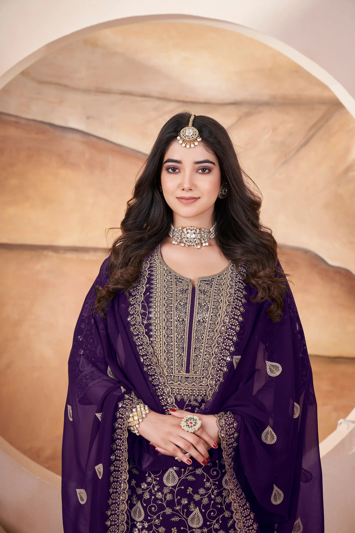 Wine Georgette Embroidery Sequins Salwar Suit