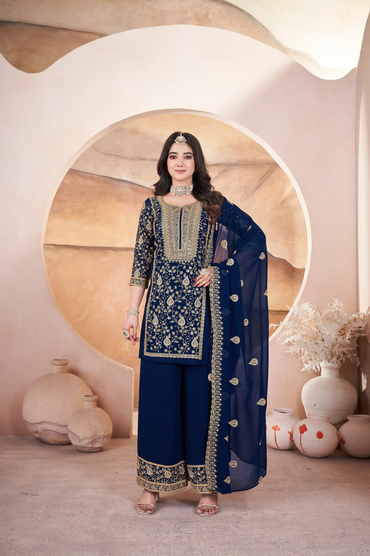Navy Blue Embroidery Sequins Georgette Salwar Suit