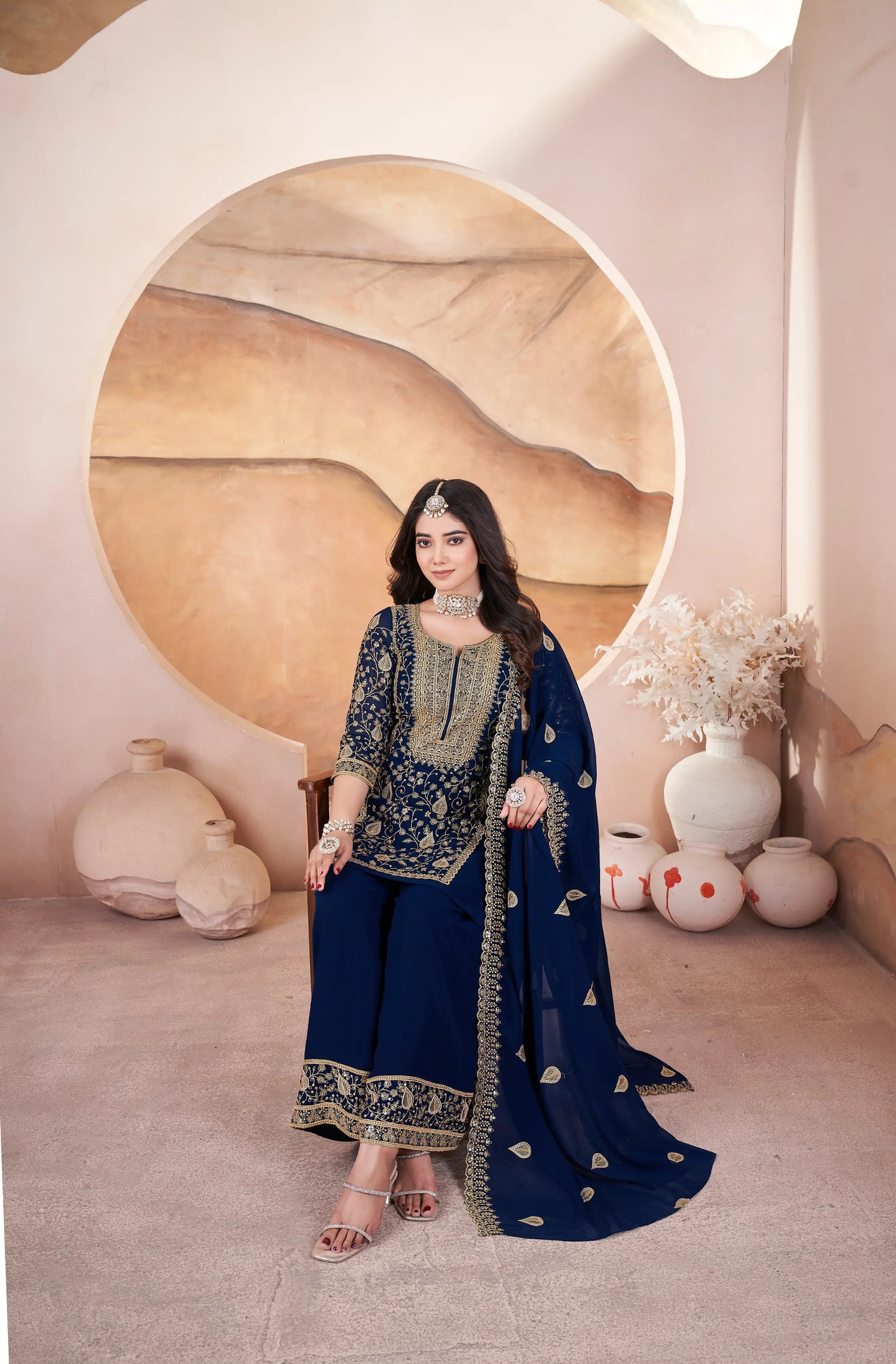 Navy Blue Embroidery Sequins Georgette Salwar Suit