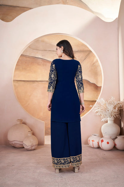 Navy Blue Embroidery Sequins Georgette Salwar Suit