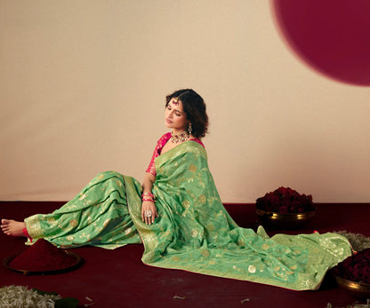 Pastel Green Viscose Zari Weaving Saree