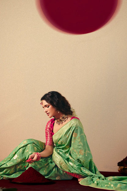 Pastel Green Viscose Zari Weaving Saree