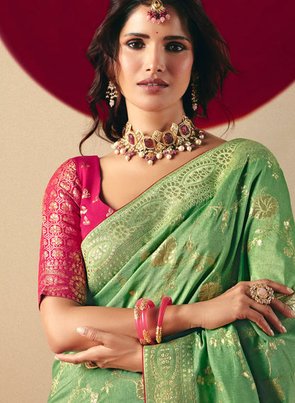 Pastel Green Viscose Zari Weaving Saree