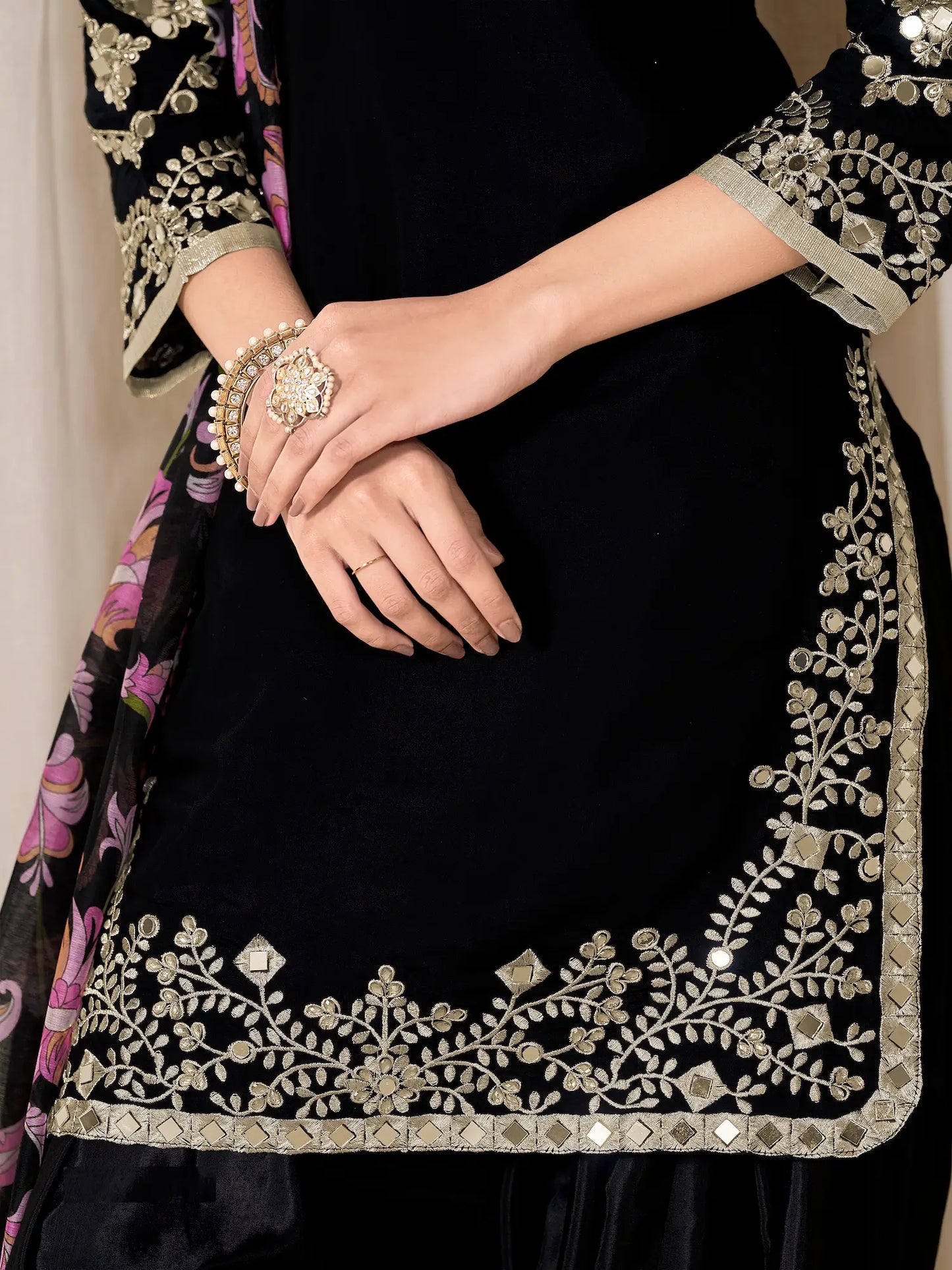 Black Roman Silk Embroidery Work Salwar Suit