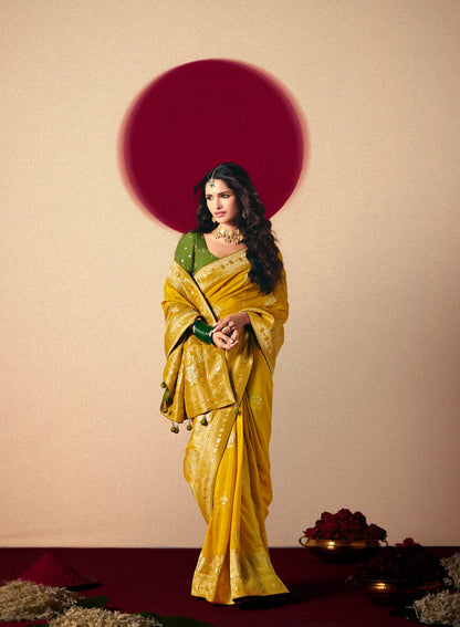 Mustard Viscose Zari Weaving Saree