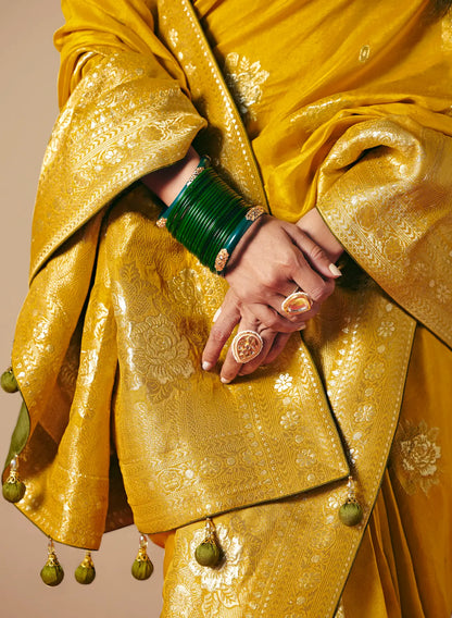 Mustard Viscose Zari Weaving Saree