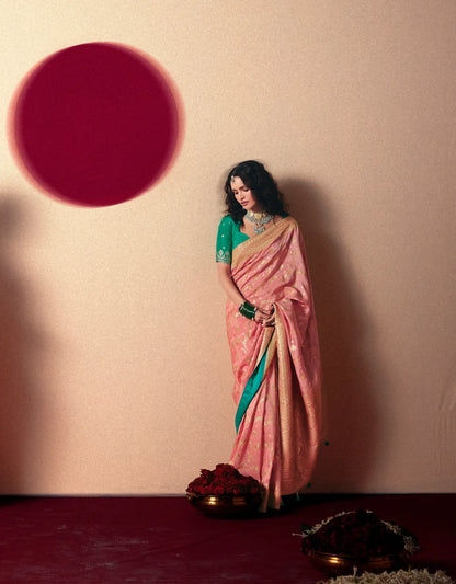 Sweet Pink Viscose Zari Weaving Saree