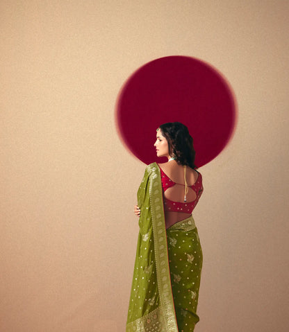 Olive Green Viscose Zari Weaving Saree