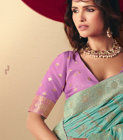 Aqua Blue Viscose Zari Weaving Saree