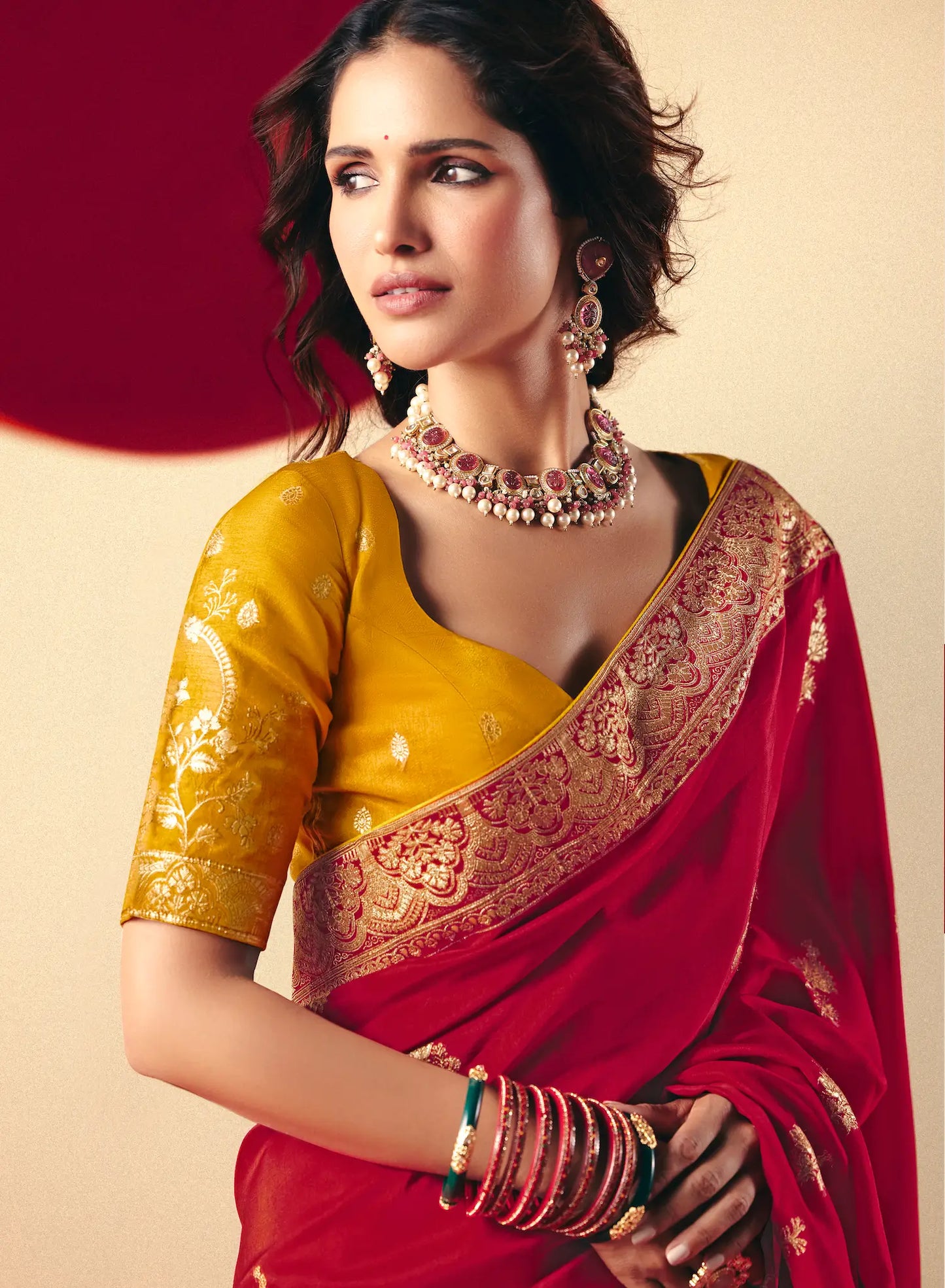 Rose Red Viscose Zari Weaving Saree