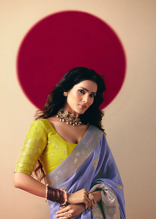 Dusty Lavender Viscose Zari Weaving Saree