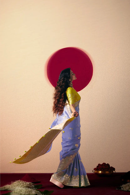 Dusty Lavender Viscose Zari Weaving Saree