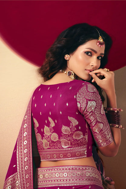 Rani Pink Viscose Zari Weaving Saree