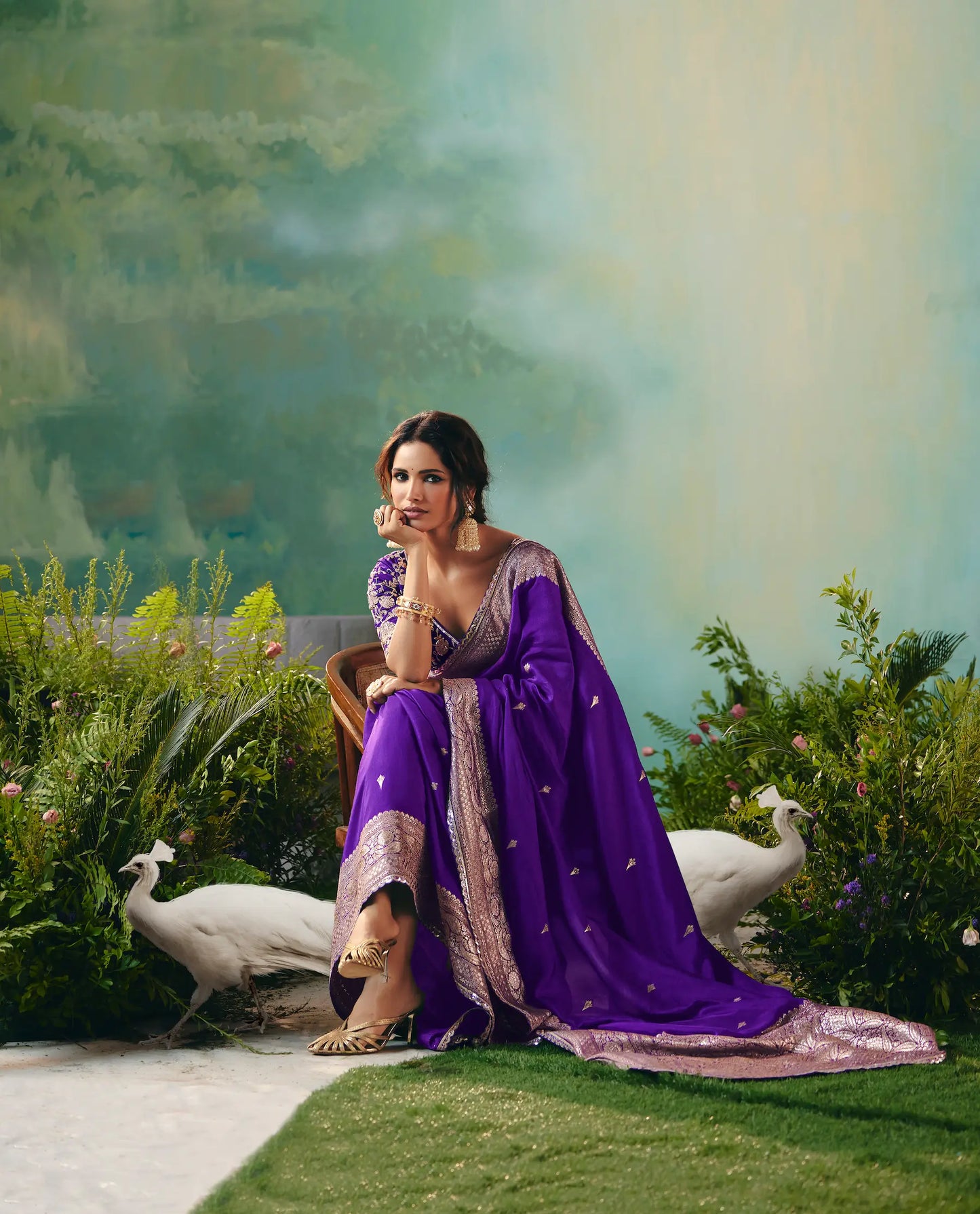 Dark Purple Dola Silk Saree With Embroidery Work Blouse