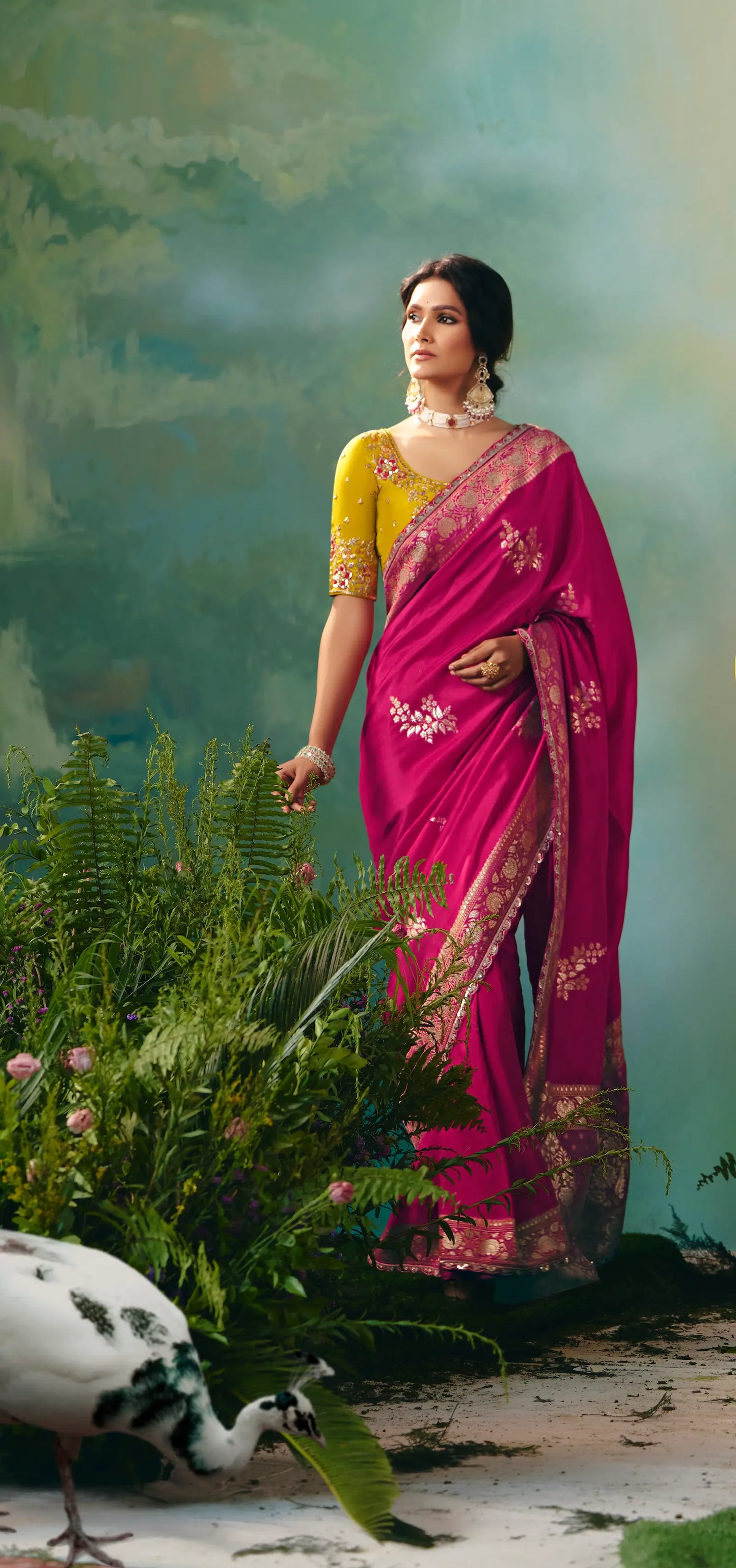 Hot Pink Dola Silk Saree With Embroidery Work Blouse