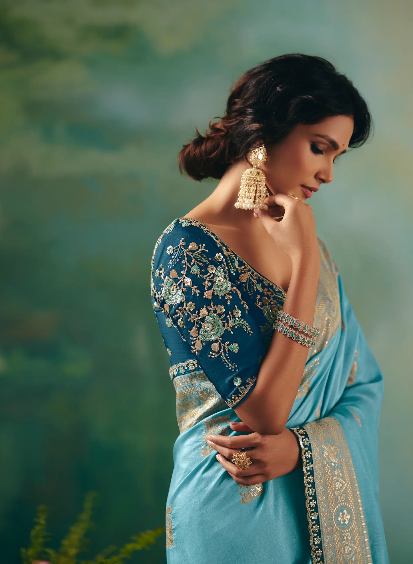 Sky Blue Dola Silk Saree With Embroidery Work Blouse