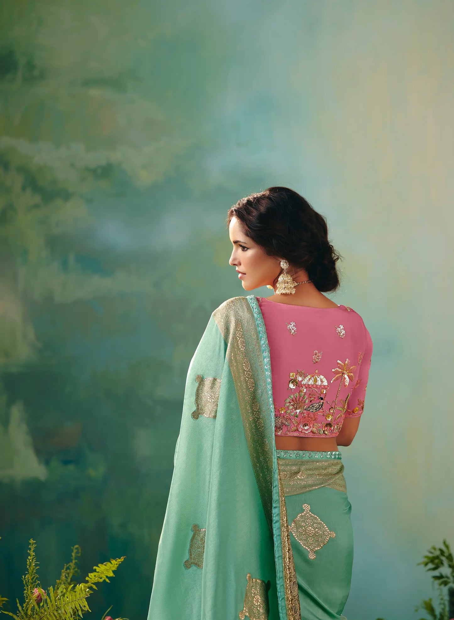 Sea Green Dola Silk Saree With Embroidery Work Blouse