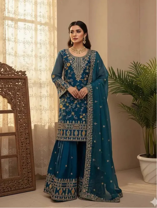 Dark Teal Jimmy Choo Embroidery Salwar Suit