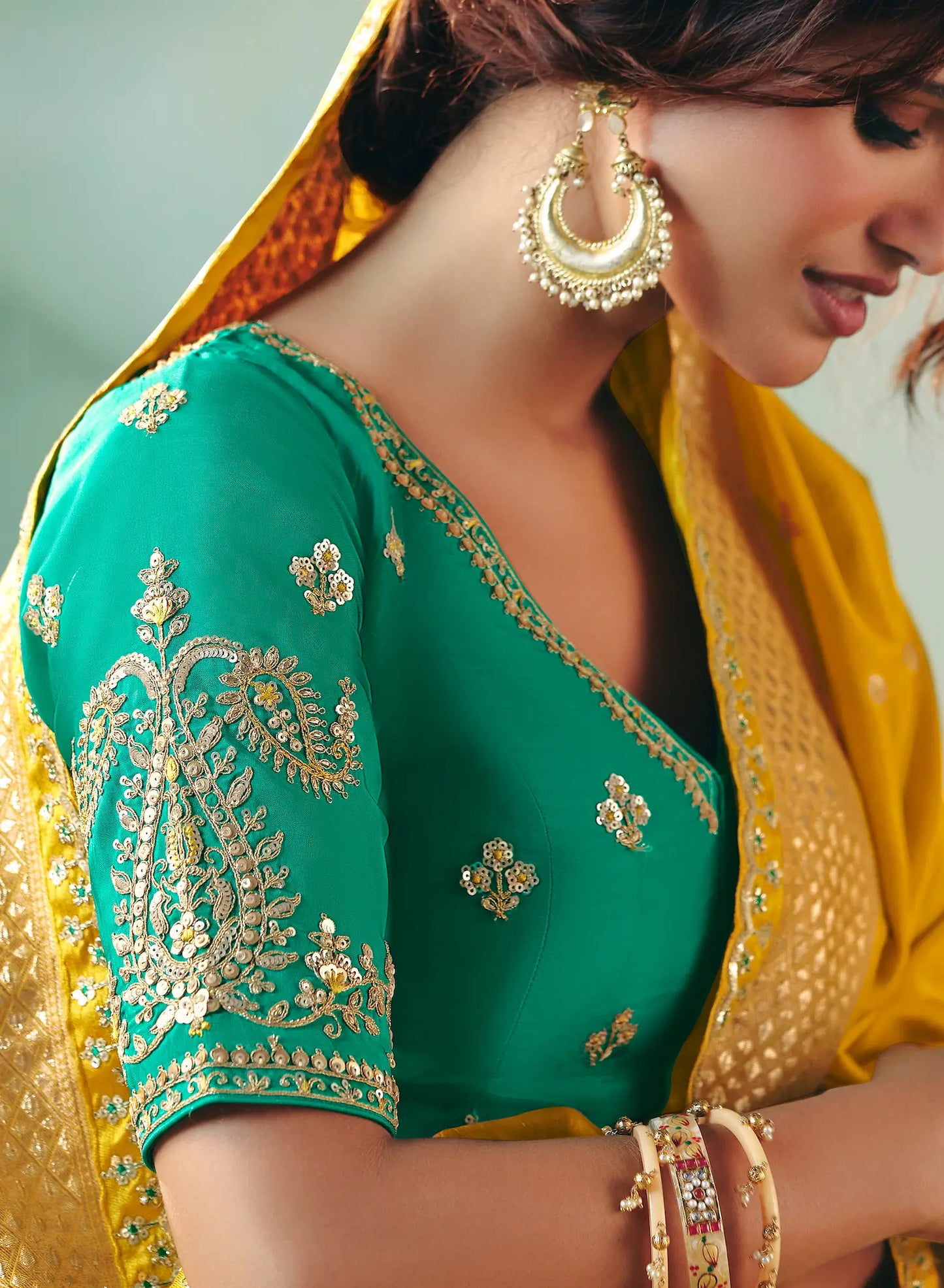 Mustard Dola Silk Saree With Embroidery Work Blouse