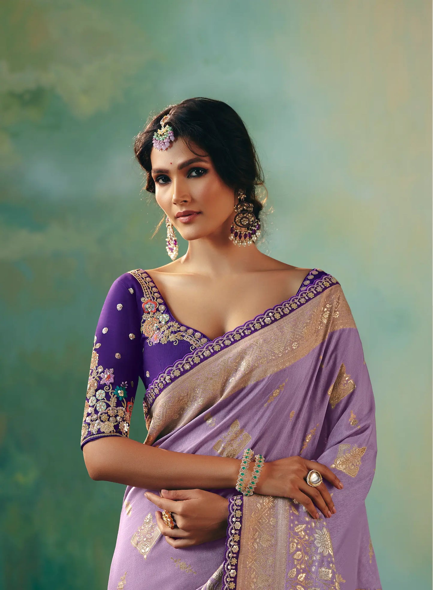 Dark Lilac Dola Silk Saree With Embroidery Work Blouse