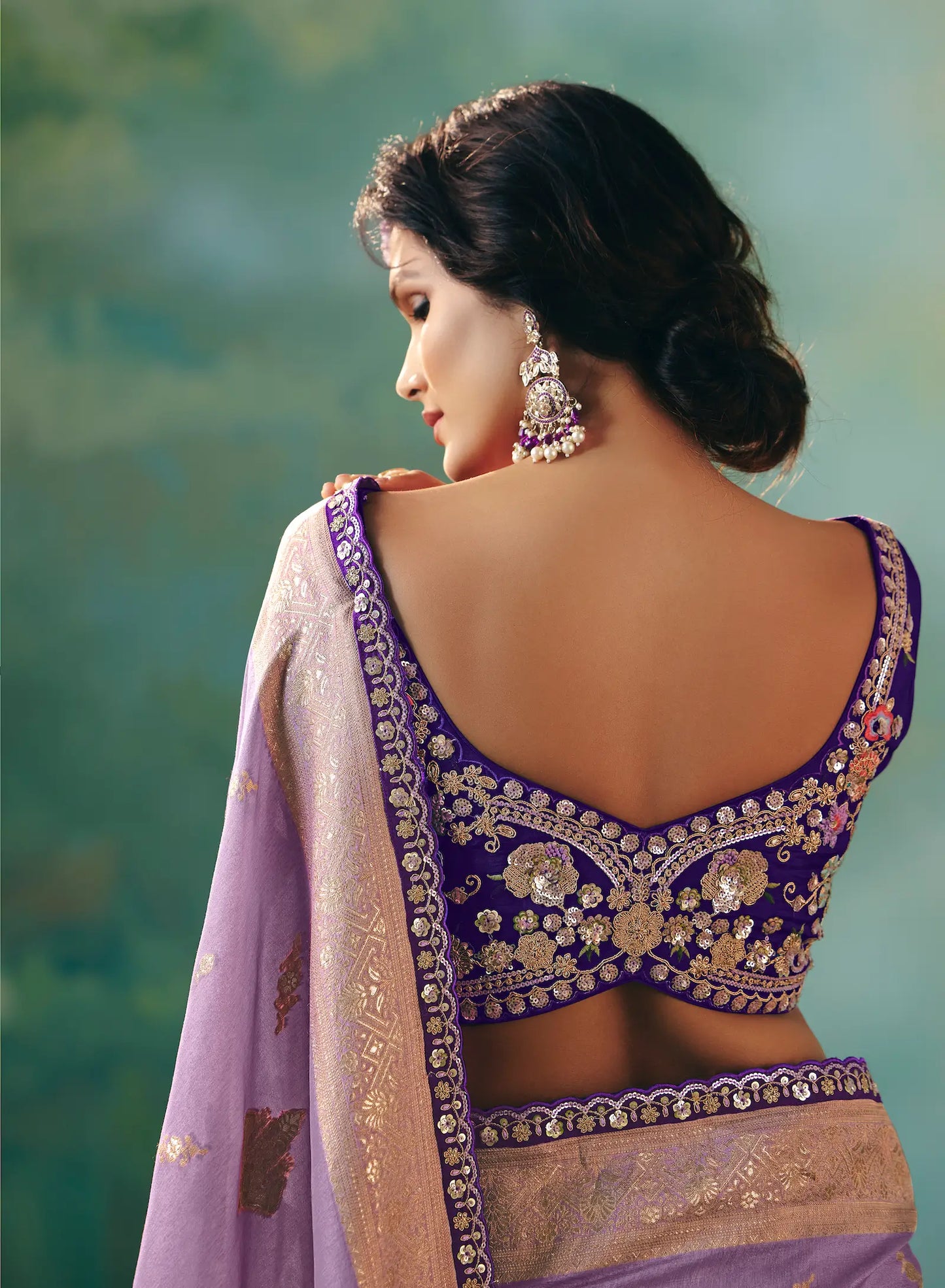 Dark Lilac Dola Silk Saree With Embroidery Work Blouse