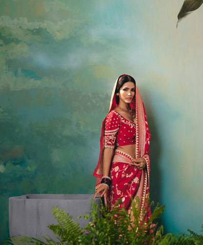 Rose Red Dola Silk Saree With Embroidery Work Blouse