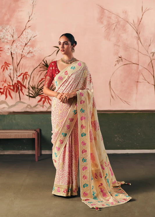 Antique White Georgette Bandhej Weaving Saree