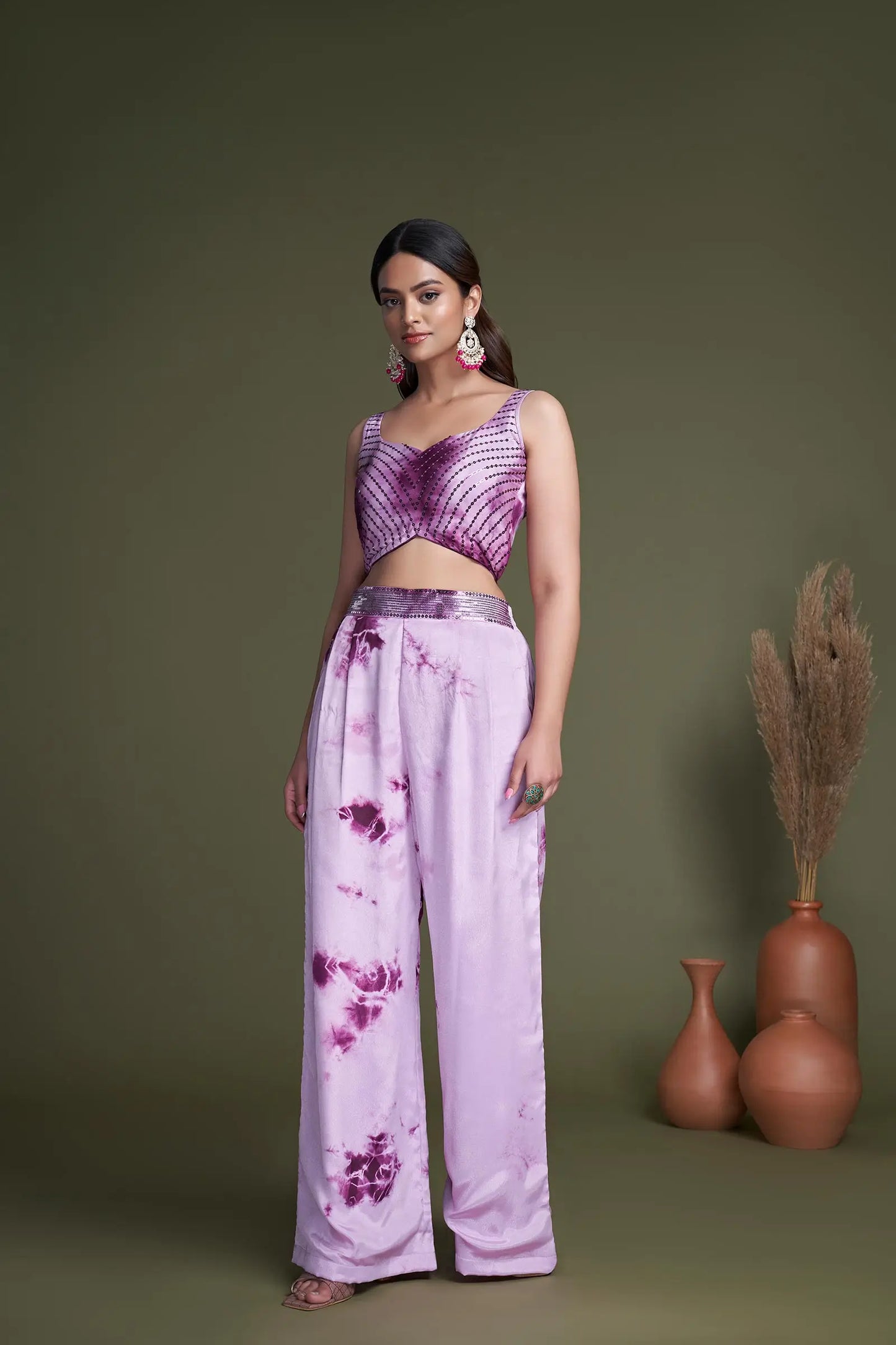 Purple Georgette Embroidery Work Co-ord Set