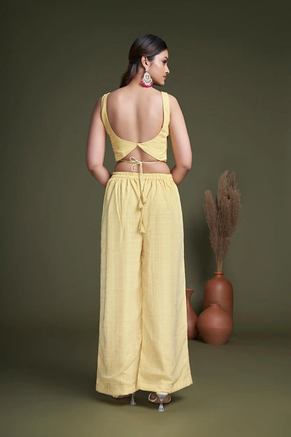 Yellow Weaving Georgette Embroidery Work Co-ord Set