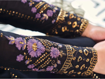 Dark Blue  Georgette Palazzo Salwar Suit With Thread And Sequins Embroidered Work