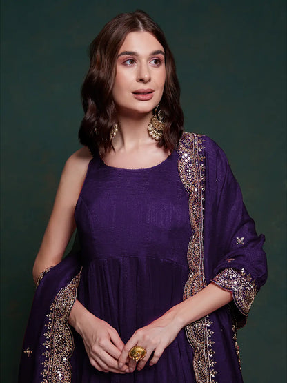 Purple Silk Gown With Dupatta