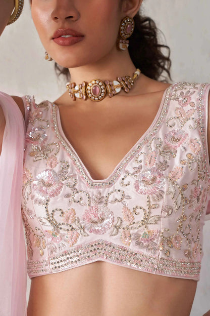 Soft Light pink Georgette Hand Work Indo Western lehenga Set With Dupatta