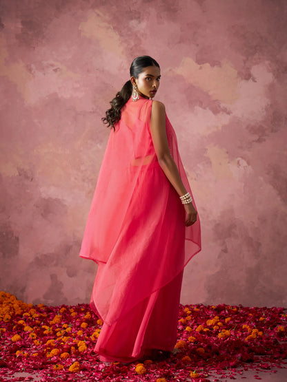 Designer Peach Pink Georgette Indo Western With Hand work And Shrug