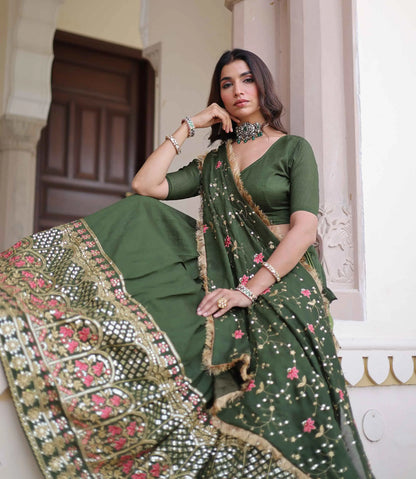 Dark Green Lehenga Choli With Multi Embroidery Work