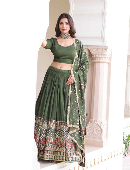 Dark Green Lehenga Choli With Multi Embroidery Work