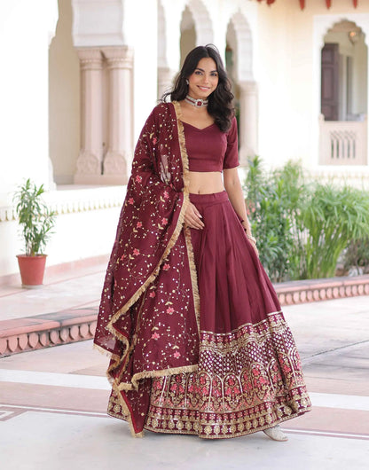 Maroon Lehenga Choli With Multi Embroidery Work
